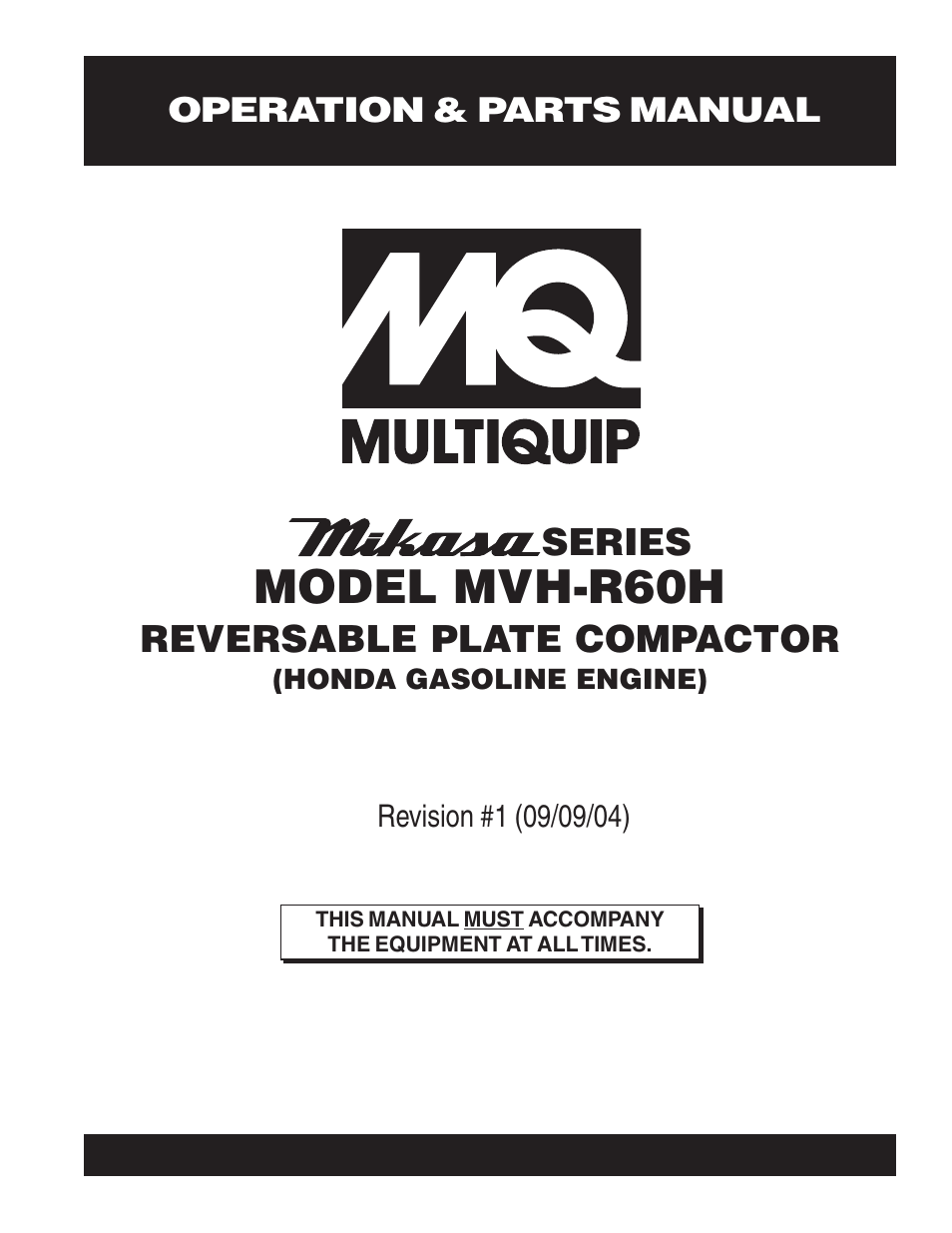 Multiquip Mikasa Reversable Plate Compator MVH-R60H User Manual | 80 pages