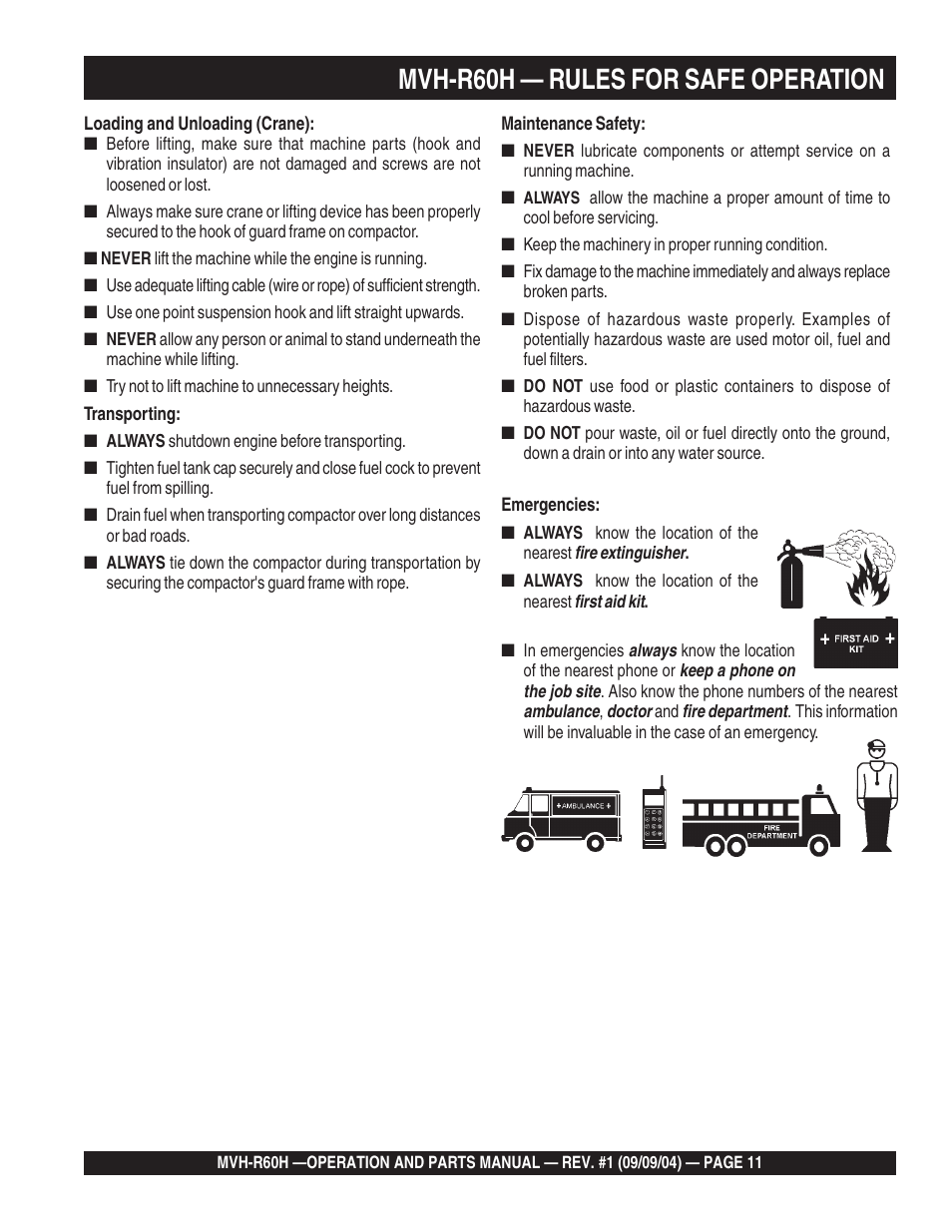 Mvh-r60h — rules for safe operation | Multiquip Mikasa Reversable Plate Compator MVH-R60H User Manual | Page 11 / 80