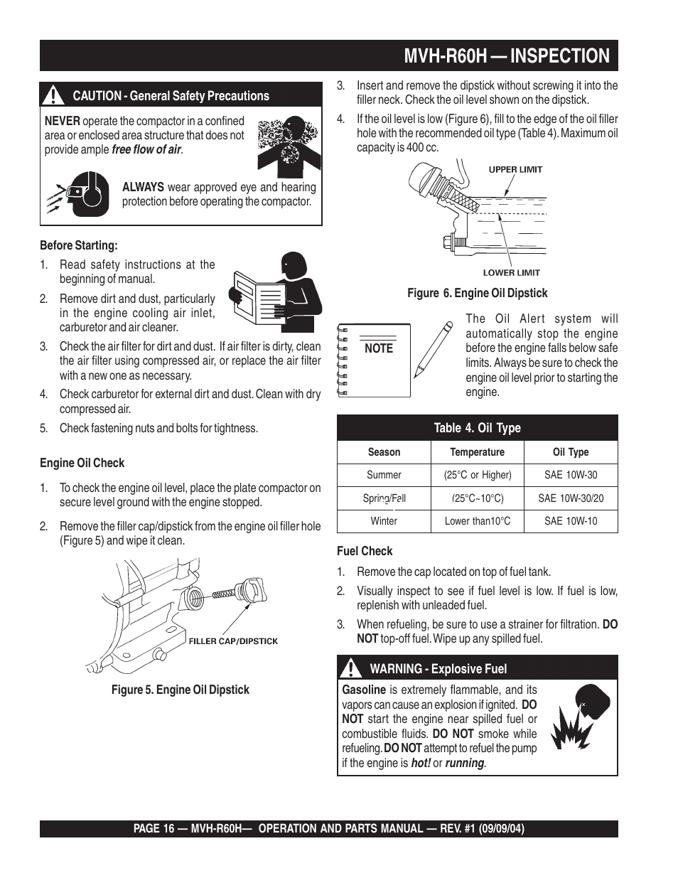 Lmvh-r60h — inspection | Multiquip Mikasa Reversable Plate Compator MVH-R60H User Manual | Page 16 / 80