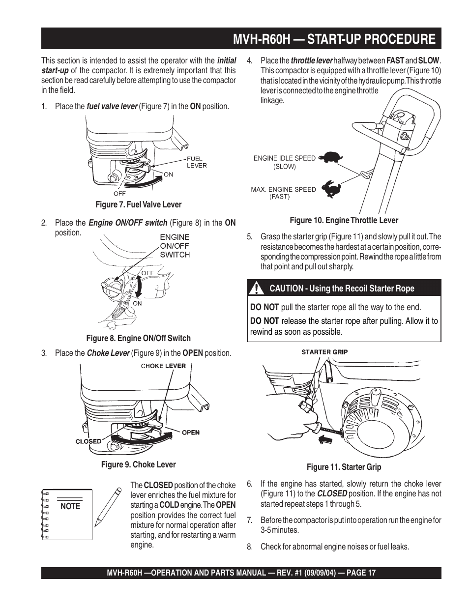 Mvh-r60h — start-up procedure | Multiquip Mikasa Reversable Plate Compator MVH-R60H User Manual | Page 17 / 80