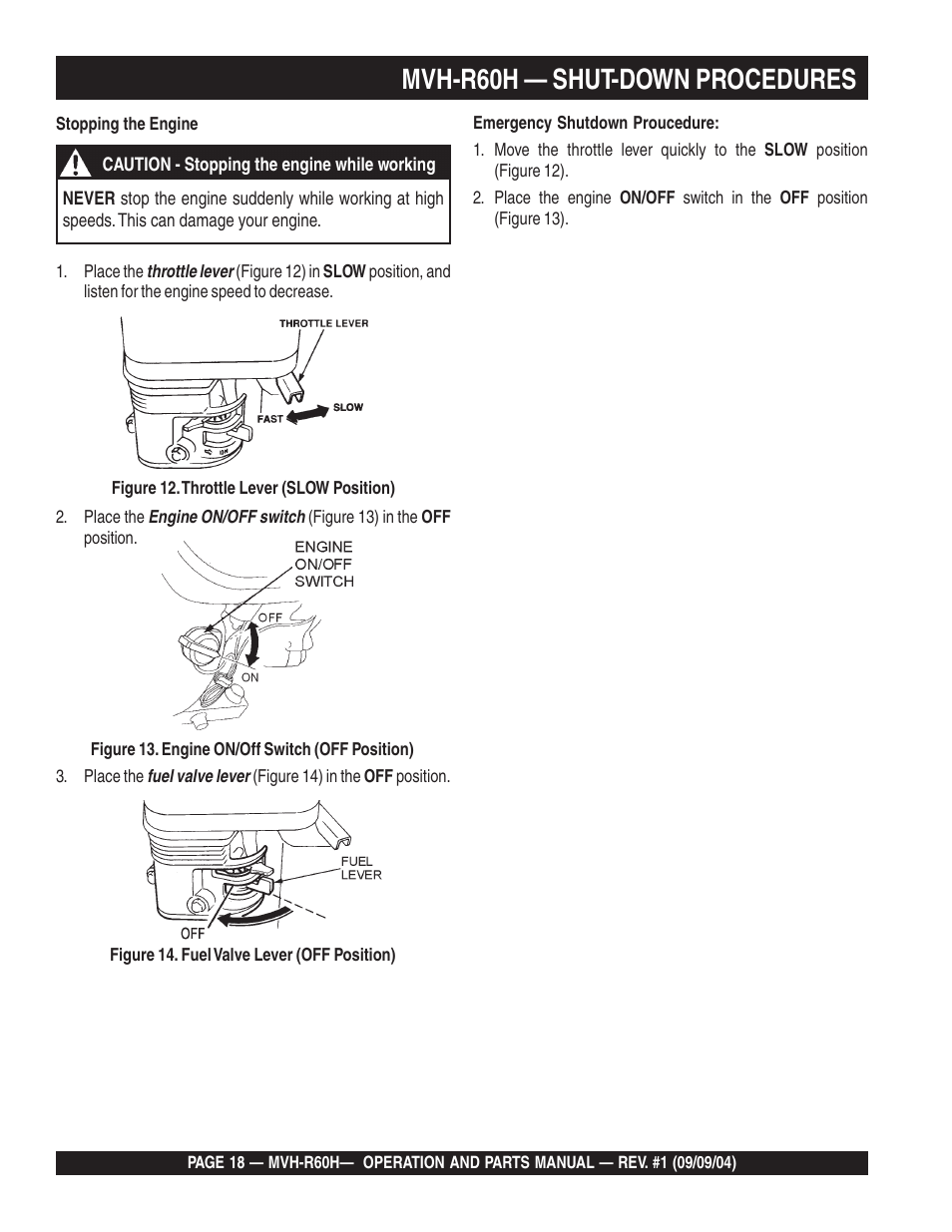 Lmvh-r60h — shut-down procedures | Multiquip Mikasa Reversable Plate Compator MVH-R60H User Manual | Page 18 / 80