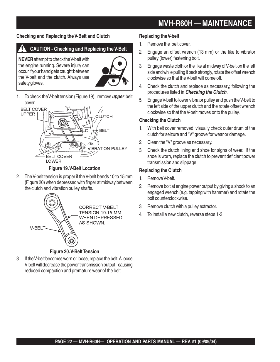 Mvh-r60h — maintenance | Multiquip Mikasa Reversable Plate Compator MVH-R60H User Manual | Page 22 / 80