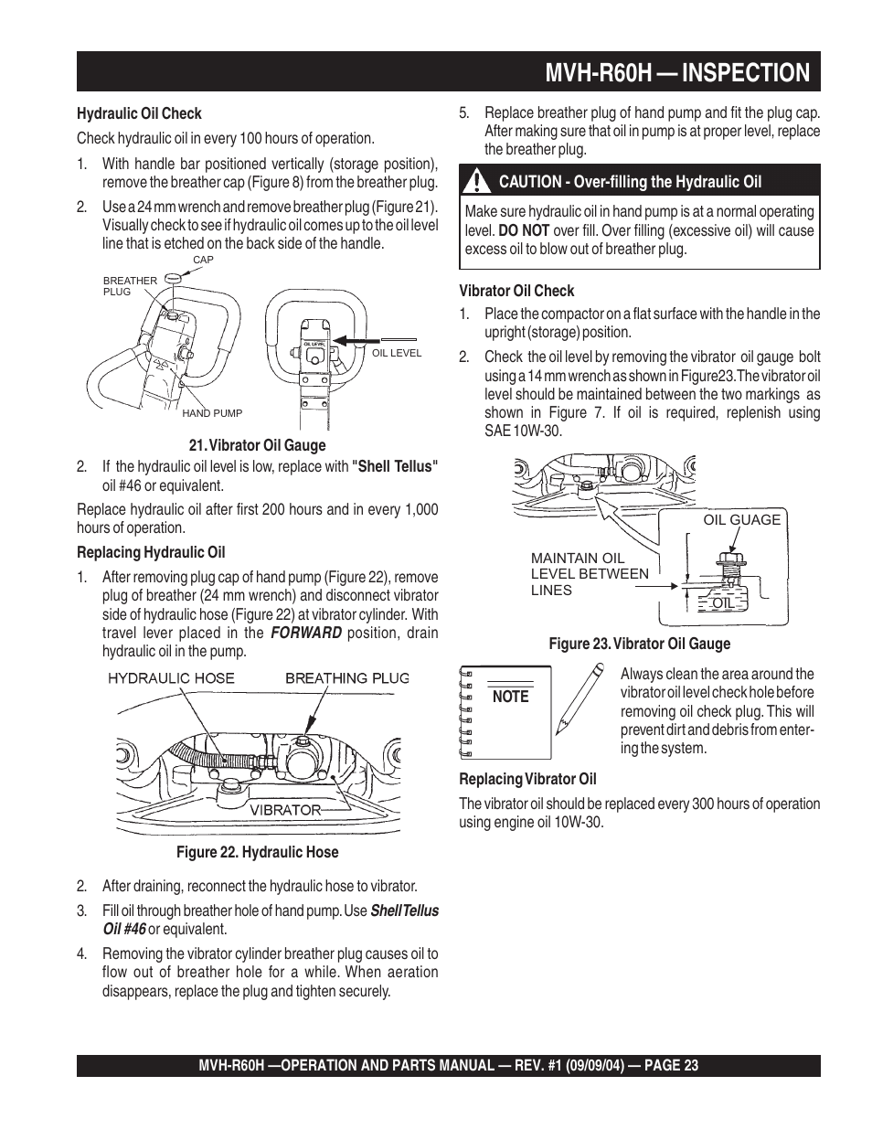 Mvh-r60h — inspection | Multiquip Mikasa Reversable Plate Compator MVH-R60H User Manual | Page 23 / 80