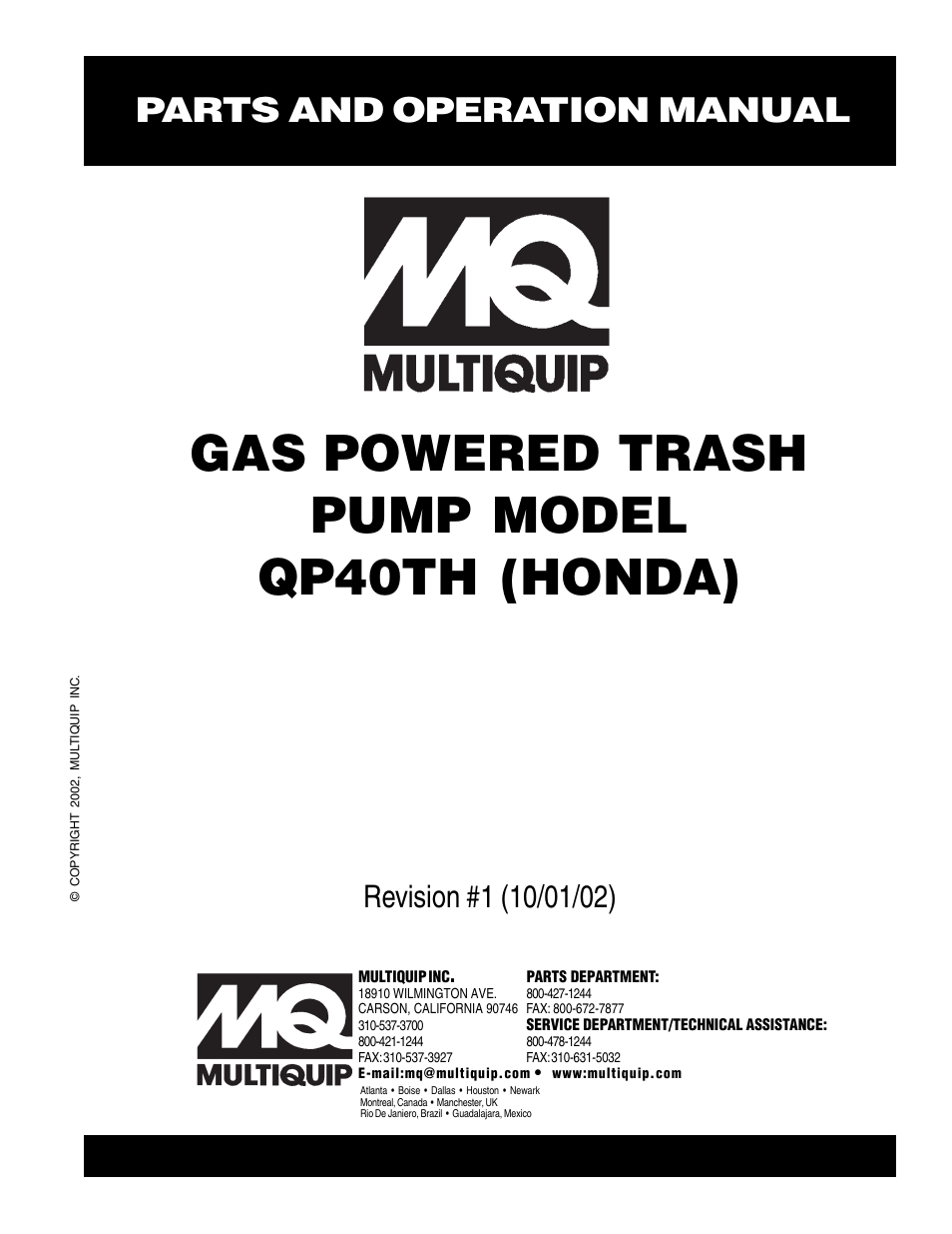 Multiquip GAS POWERED TRASH PUMP QP40TH User Manual | 70 pages