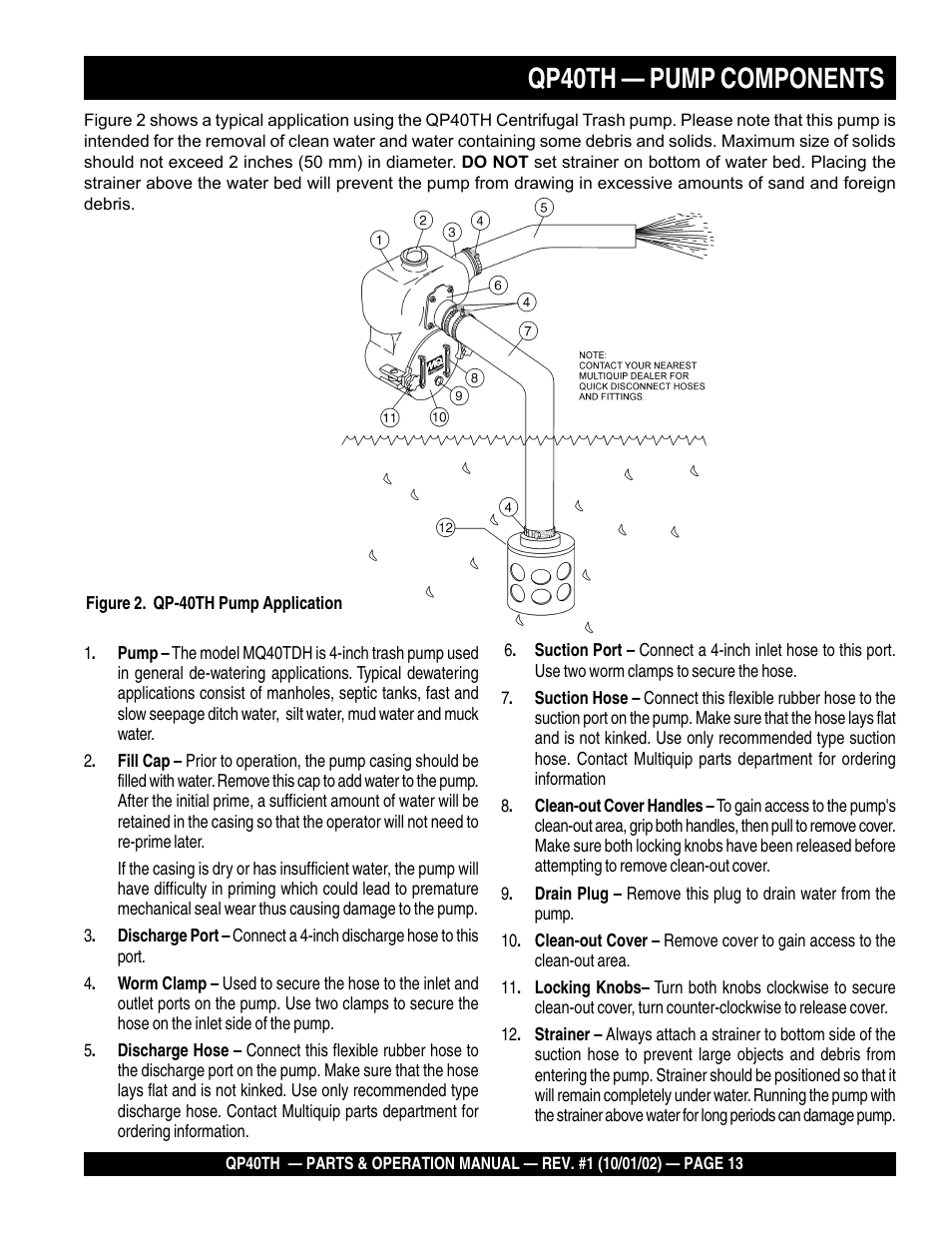 Qp40th — pump components | Multiquip GAS POWERED TRASH PUMP QP40TH User Manual | Page 13 / 70