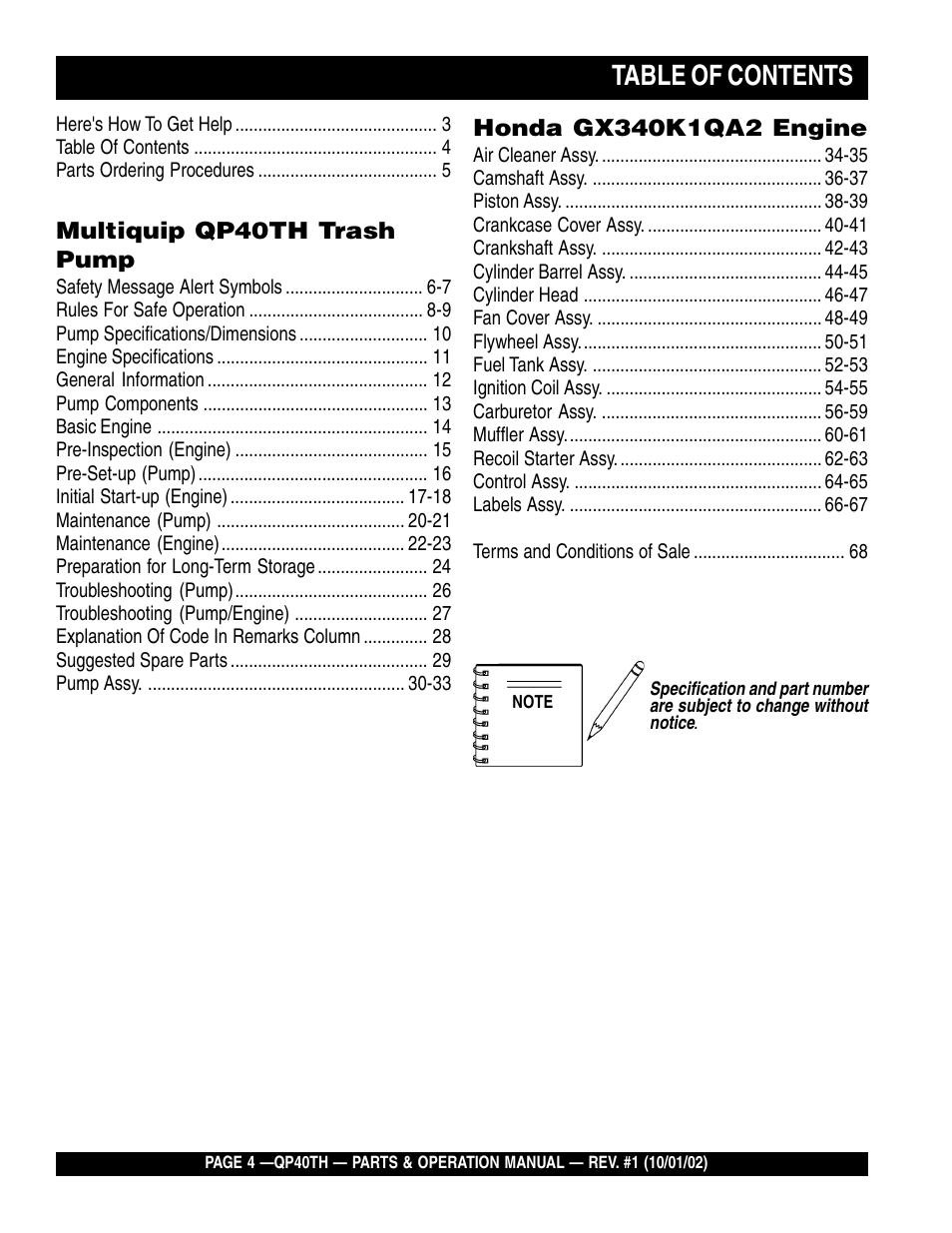 Multiquip GAS POWERED TRASH PUMP QP40TH User Manual | Page 4 / 70