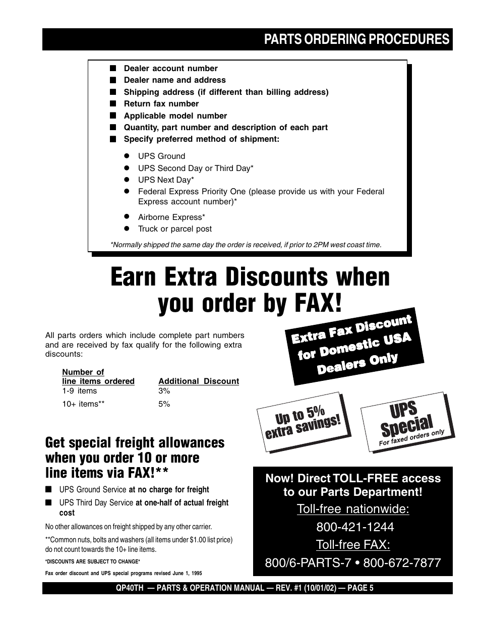 Earn extra discounts when you order by fax, Extra fax discount | Multiquip GAS POWERED TRASH PUMP QP40TH User Manual | Page 5 / 70