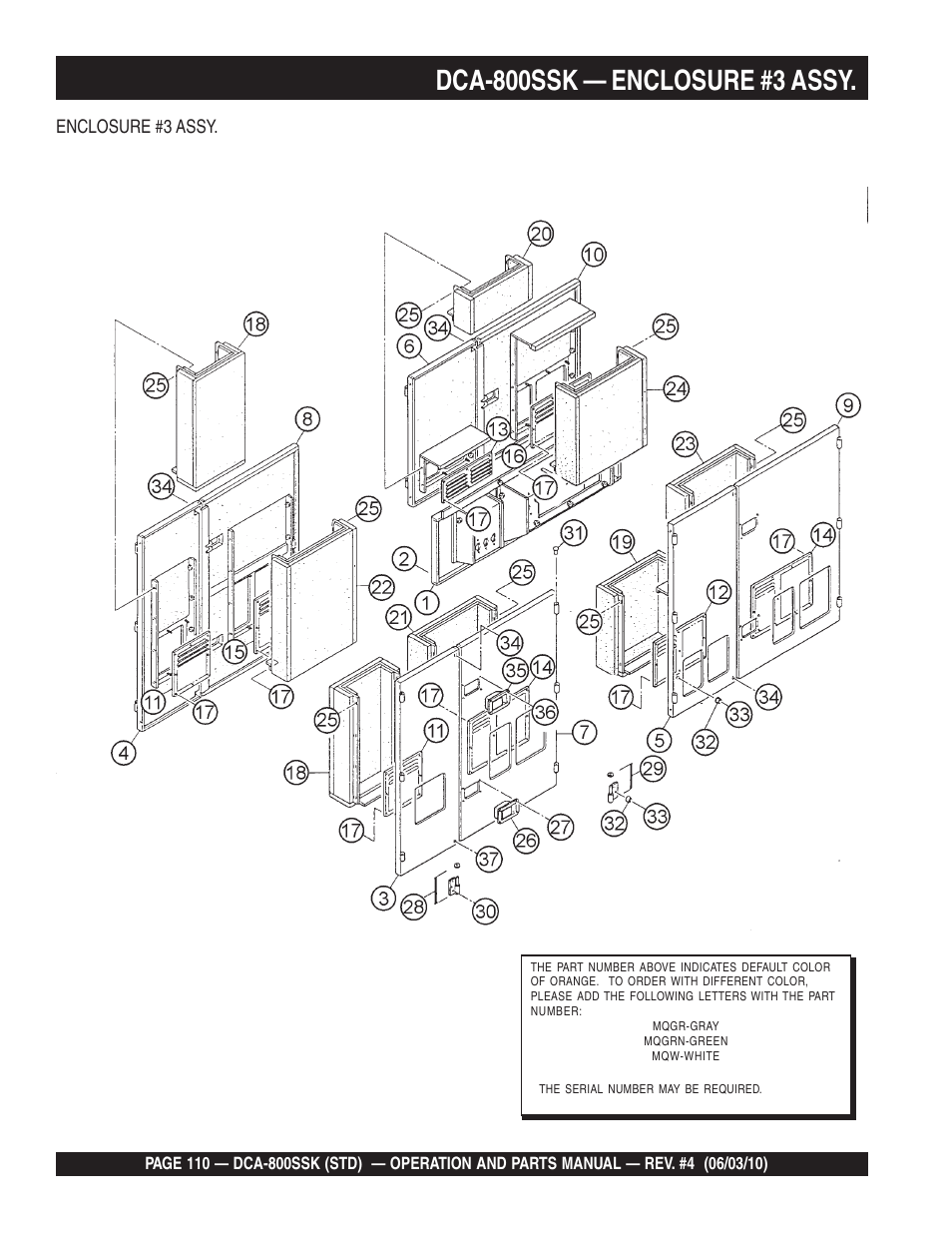 Dca-800ssk — enclosure #3 assy | Multiquip Portabel Generator (Standard) DCA-800SSK User Manual | Page 110 / 120