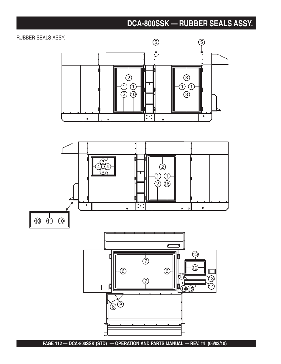 Dca-800ssk — rubber seals assy | Multiquip Portabel Generator (Standard) DCA-800SSK User Manual | Page 112 / 120