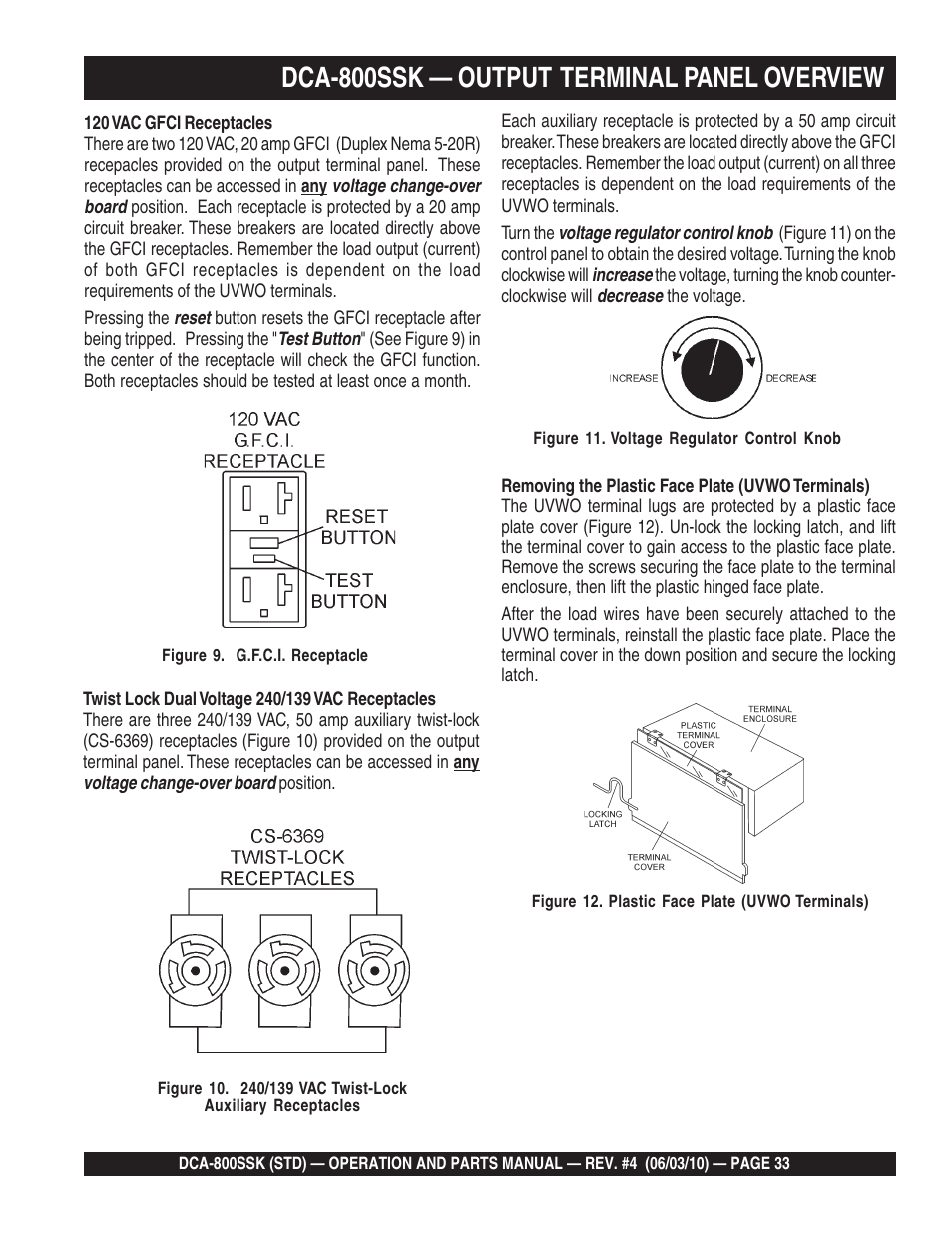 Dca-800ssk — output terminal panel overview | Multiquip Portabel Generator (Standard) DCA-800SSK User Manual | Page 33 / 120