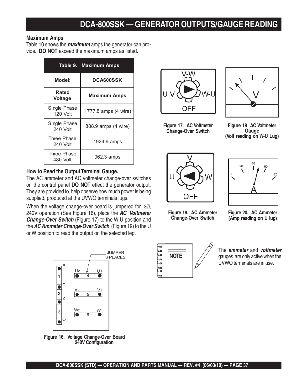 Dca-800ssk — generator outputs/gauge reading | Multiquip Portabel Generator (Standard) DCA-800SSK User Manual | Page 37 / 120