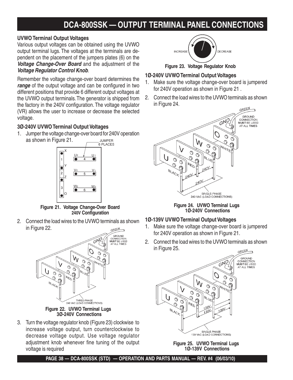 Dca-800ssk — output terminal panel connections | Multiquip Portabel Generator (Standard) DCA-800SSK User Manual | Page 38 / 120