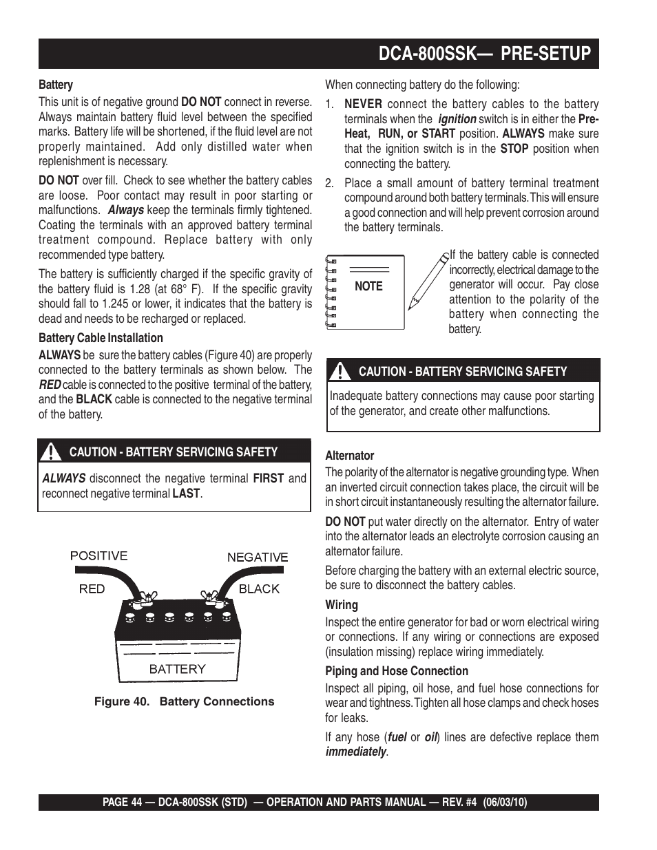 Dca-800ssk— pre-setup | Multiquip Portabel Generator (Standard) DCA-800SSK User Manual | Page 44 / 120