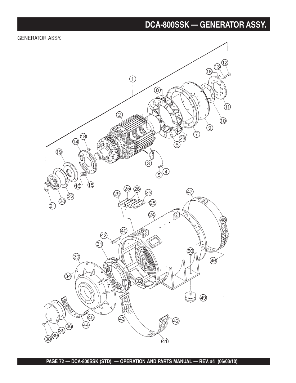 Dca-800ssk — generator assy | Multiquip Portabel Generator (Standard) DCA-800SSK User Manual | Page 72 / 120