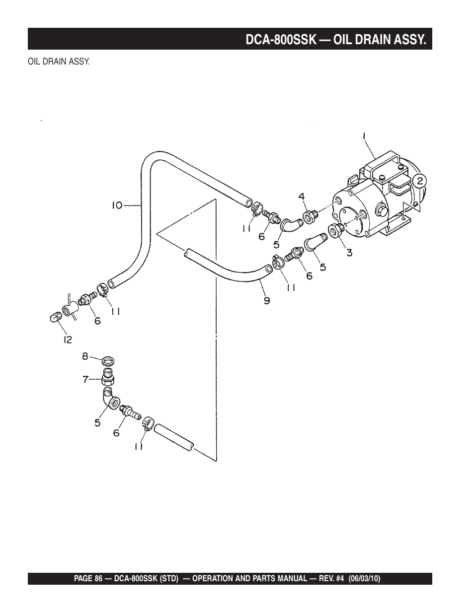 Dca-800ssk — oil drain assy | Multiquip Portabel Generator (Standard) DCA-800SSK User Manual | Page 86 / 120