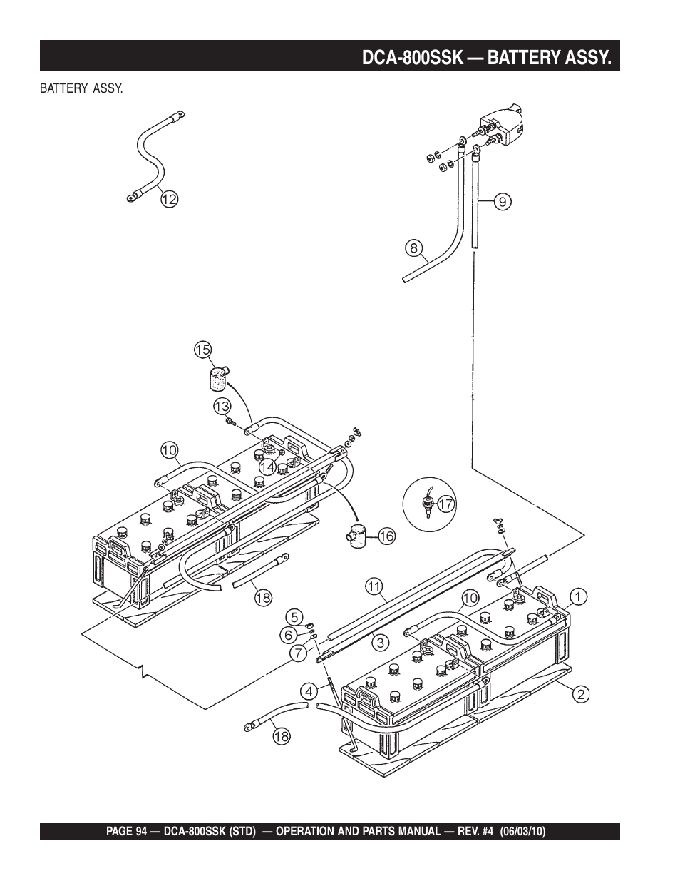 Dca-800ssk — battery assy | Multiquip Portabel Generator (Standard) DCA-800SSK User Manual | Page 94 / 120