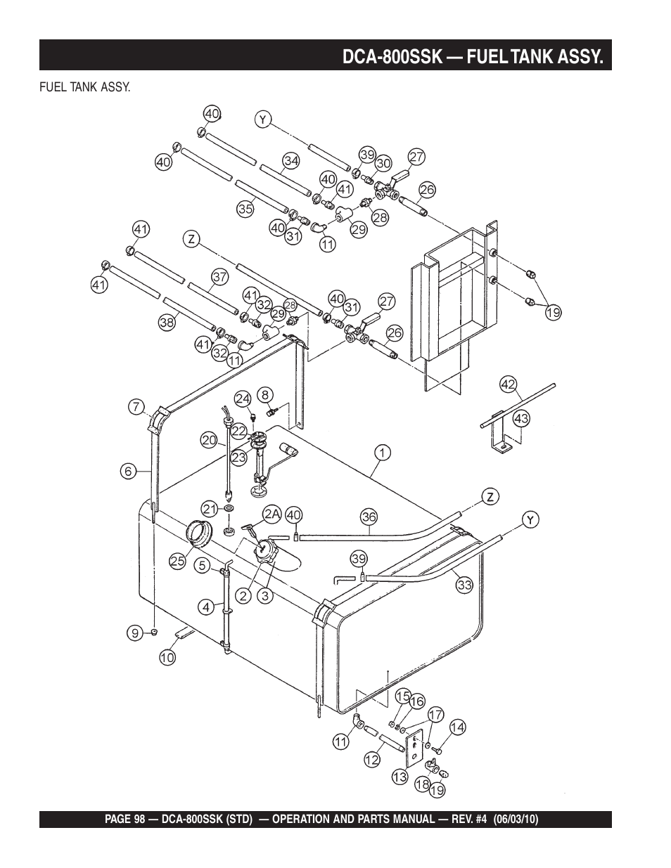 Dca-800ssk — fuel tank assy | Multiquip Portabel Generator (Standard) DCA-800SSK User Manual | Page 98 / 120