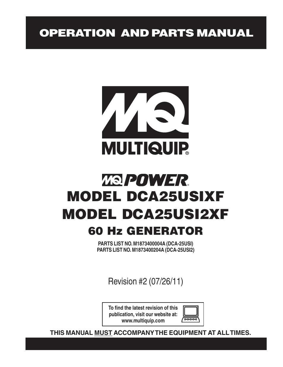 Multiquip MQ Power 60 Hz Generator DCA25USI2XF User Manual | 98 pages
