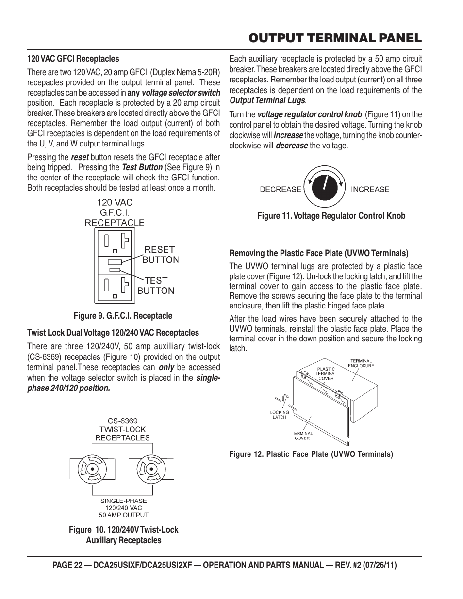 Output terminal panel | Multiquip MQ Power 60 Hz Generator DCA25USI2XF User Manual | Page 22 / 98