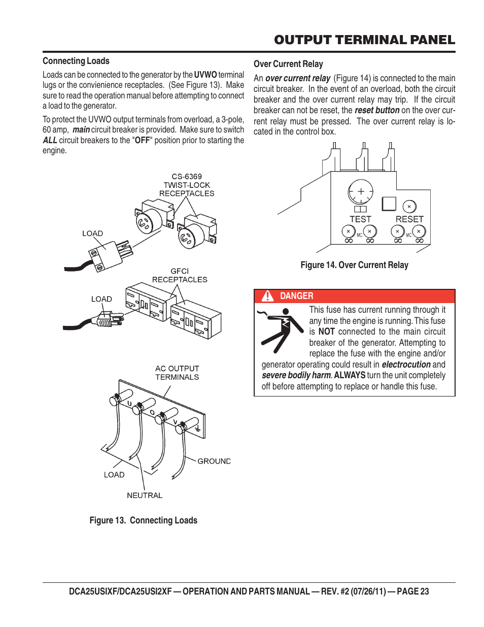 Output terminal panel | Multiquip MQ Power 60 Hz Generator DCA25USI2XF User Manual | Page 23 / 98