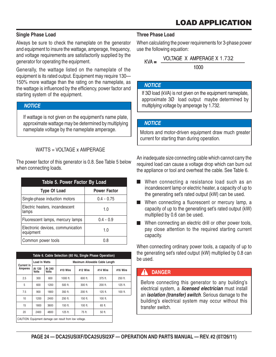 Load application | Multiquip MQ Power 60 Hz Generator DCA25USI2XF User Manual | Page 24 / 98
