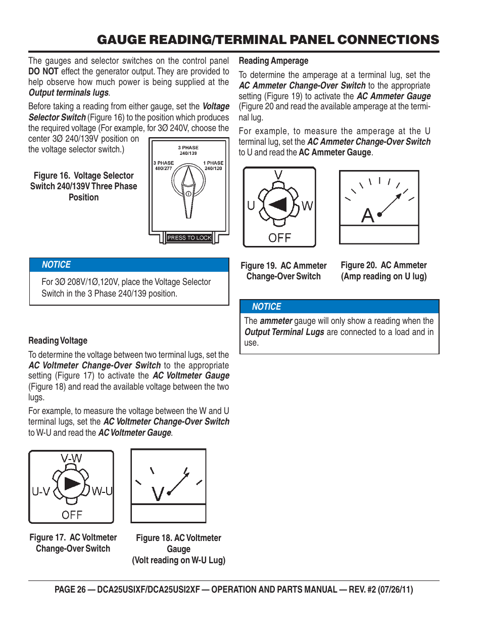 Gauge reading/terminal panel connections | Multiquip MQ Power 60 Hz Generator DCA25USI2XF User Manual | Page 26 / 98