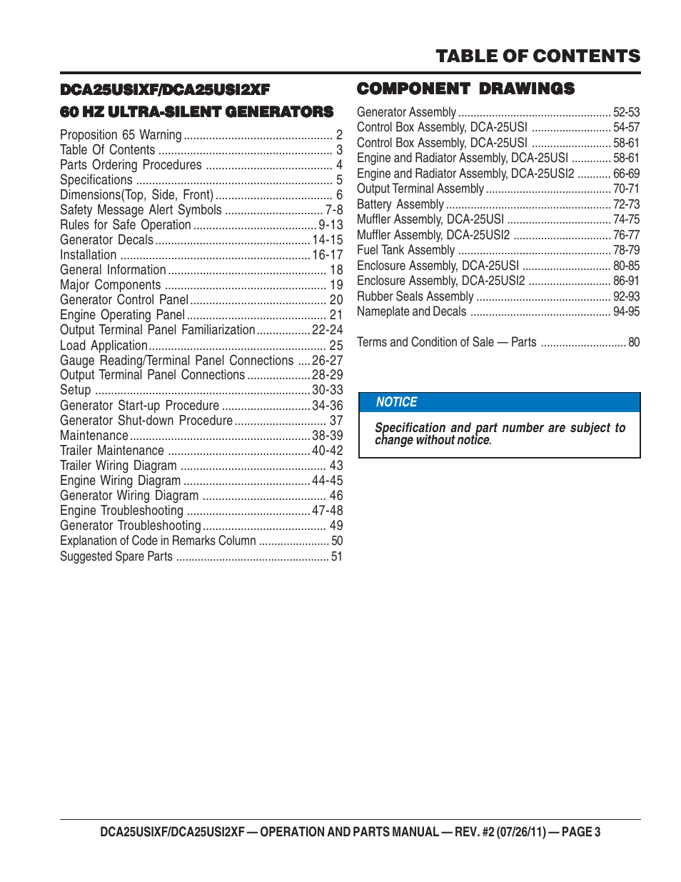 Multiquip MQ Power 60 Hz Generator DCA25USI2XF User Manual | Page 3 / 98