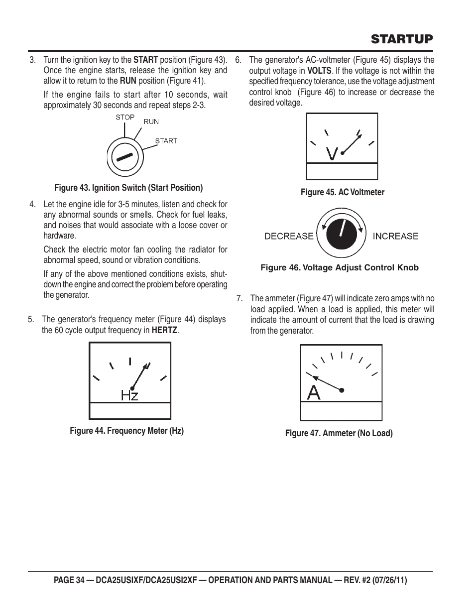 Startup | Multiquip MQ Power 60 Hz Generator DCA25USI2XF User Manual | Page 34 / 98