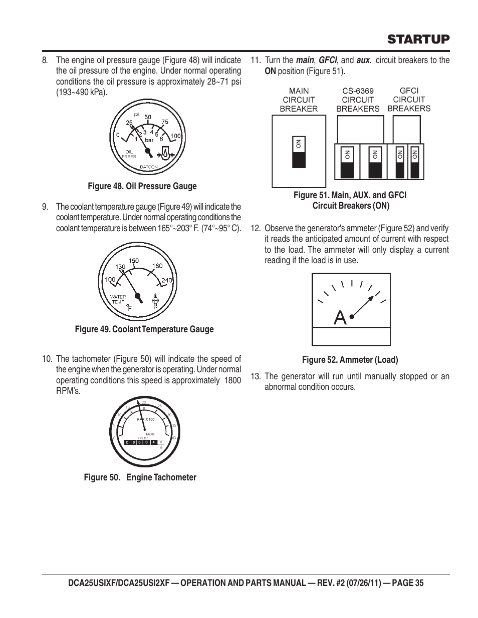 Startup | Multiquip MQ Power 60 Hz Generator DCA25USI2XF User Manual | Page 35 / 98