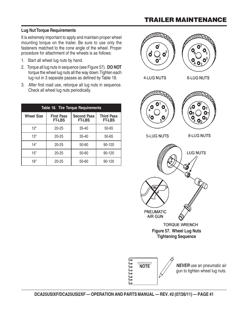 Trailer maintenance | Multiquip MQ Power 60 Hz Generator DCA25USI2XF User Manual | Page 41 / 98