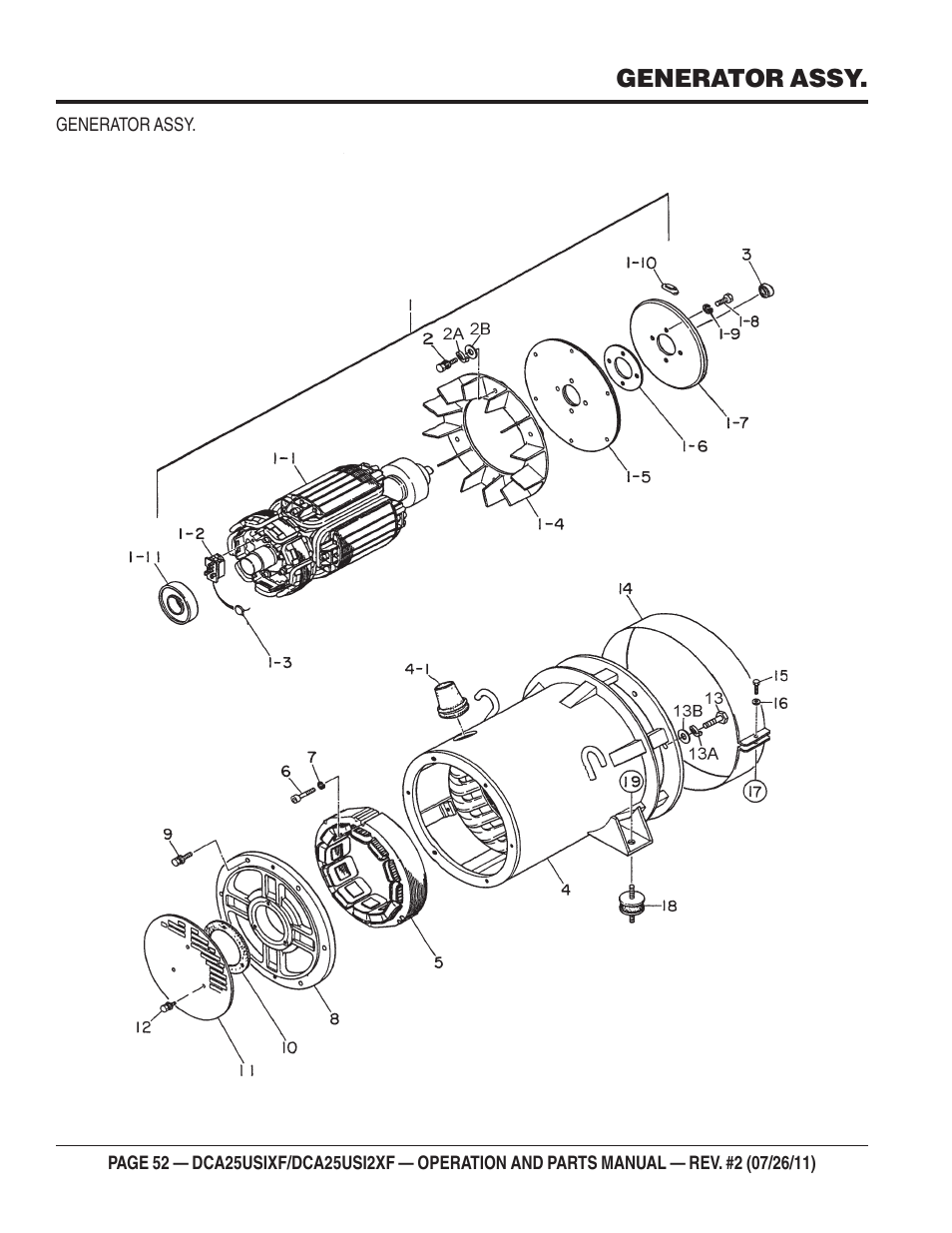 Generator assy | Multiquip MQ Power 60 Hz Generator DCA25USI2XF User Manual | Page 52 / 98
