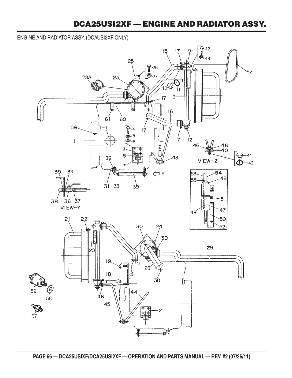 Dca25usi2xf — engine and radiator assy | Multiquip MQ Power 60 Hz Generator DCA25USI2XF User Manual | Page 66 / 98