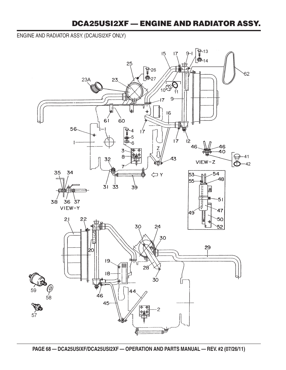 Dca25usi2xf — engine and radiator assy | Multiquip MQ Power 60 Hz Generator DCA25USI2XF User Manual | Page 68 / 98