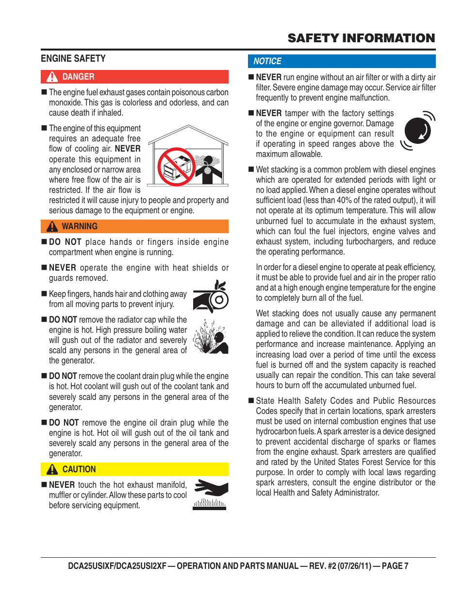 Safety information | Multiquip MQ Power 60 Hz Generator DCA25USI2XF User Manual | Page 7 / 98
