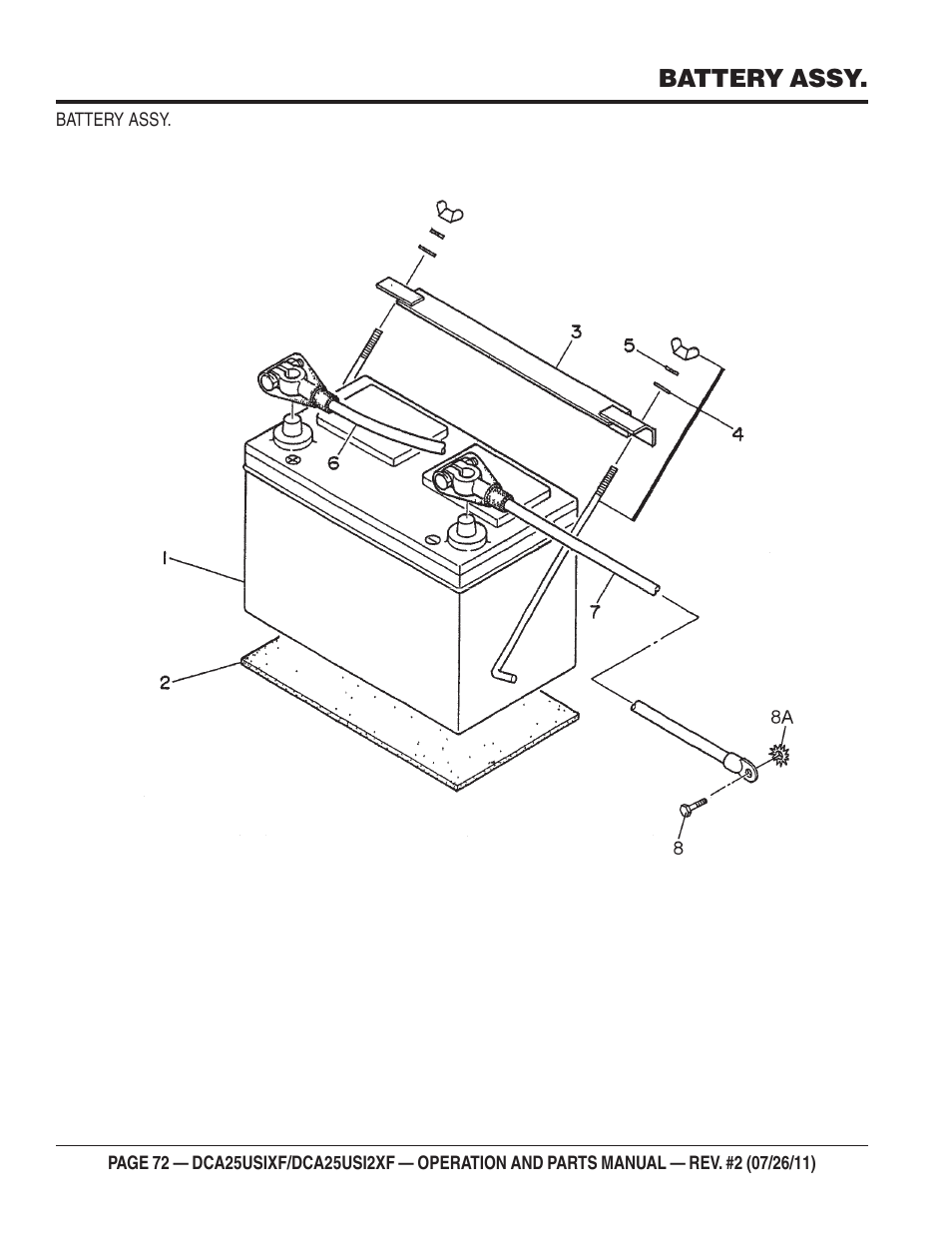 Battery assy | Multiquip MQ Power 60 Hz Generator DCA25USI2XF User Manual | Page 72 / 98