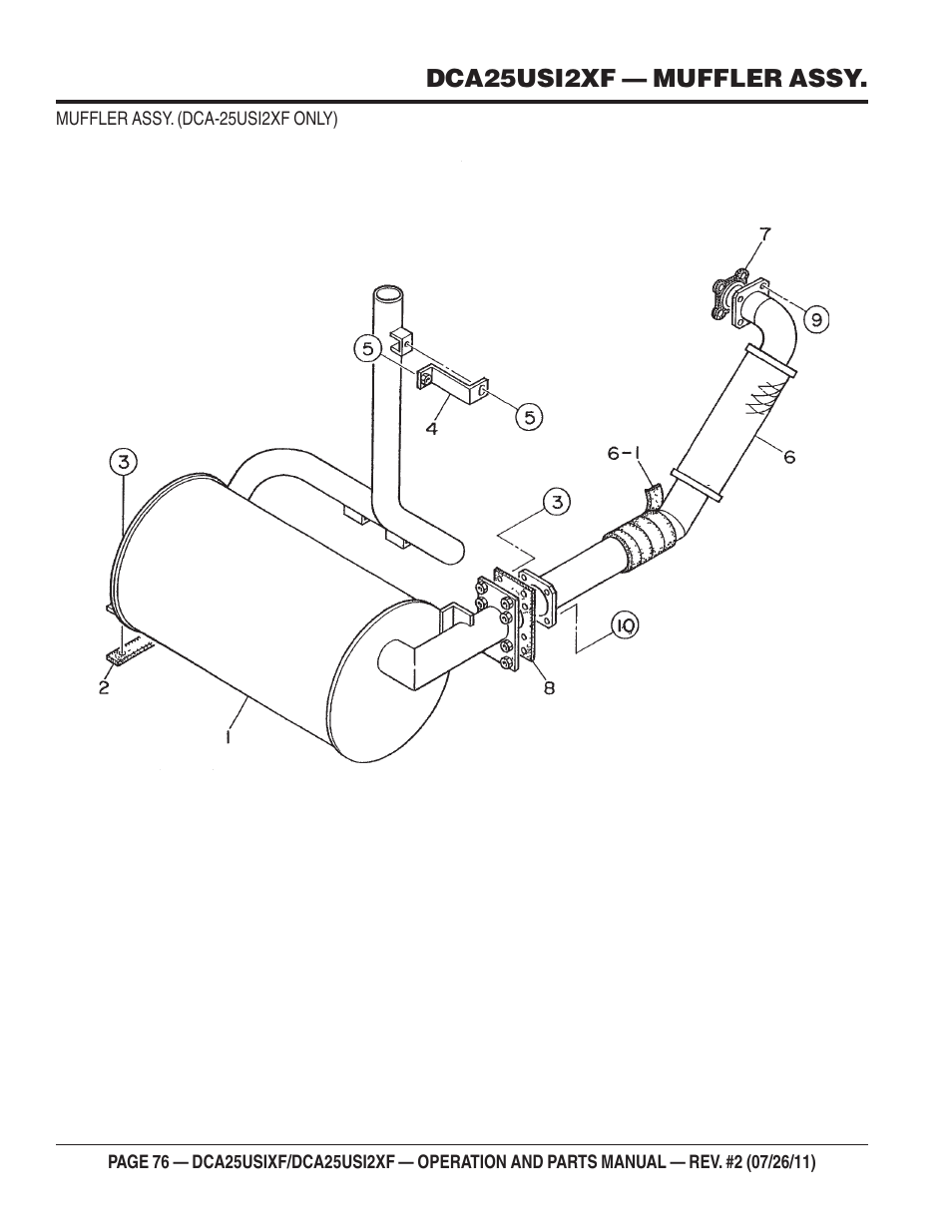 Dca25usi2xf — muffler assy | Multiquip MQ Power 60 Hz Generator DCA25USI2XF User Manual | Page 76 / 98