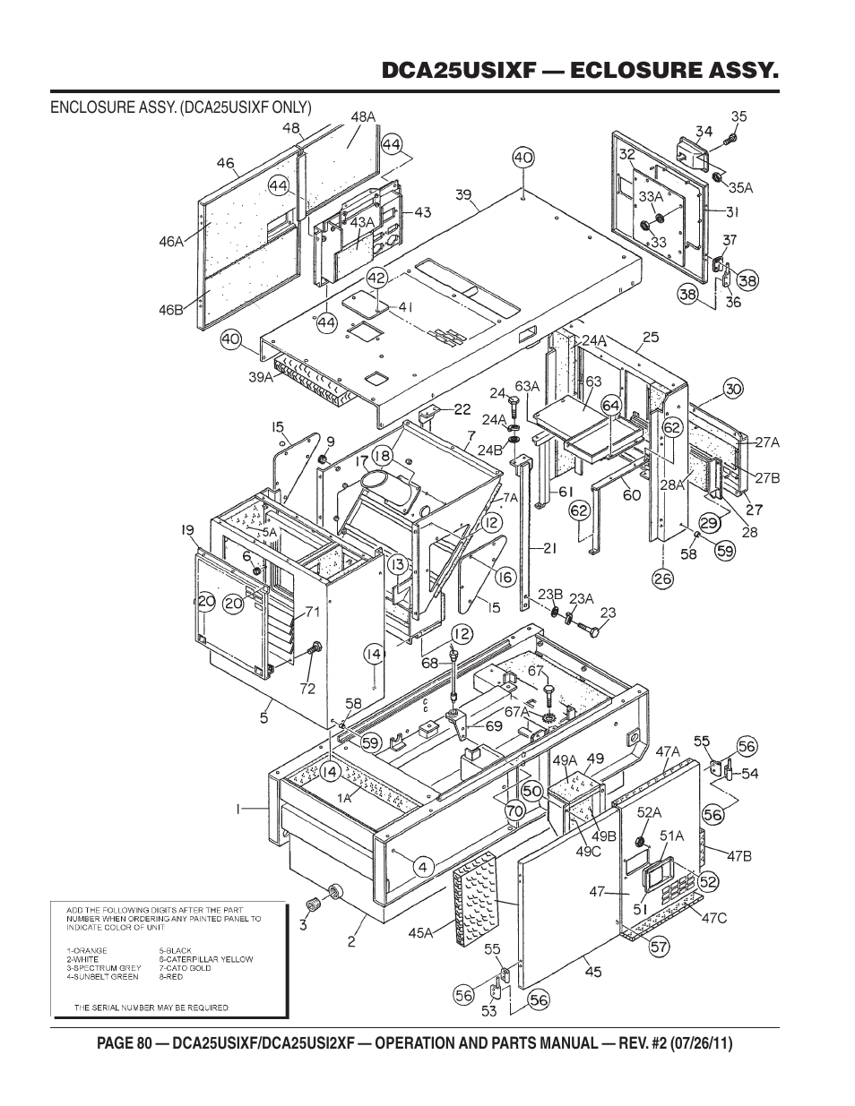 Dca25usixf — eclosure assy | Multiquip MQ Power 60 Hz Generator DCA25USI2XF User Manual | Page 80 / 98