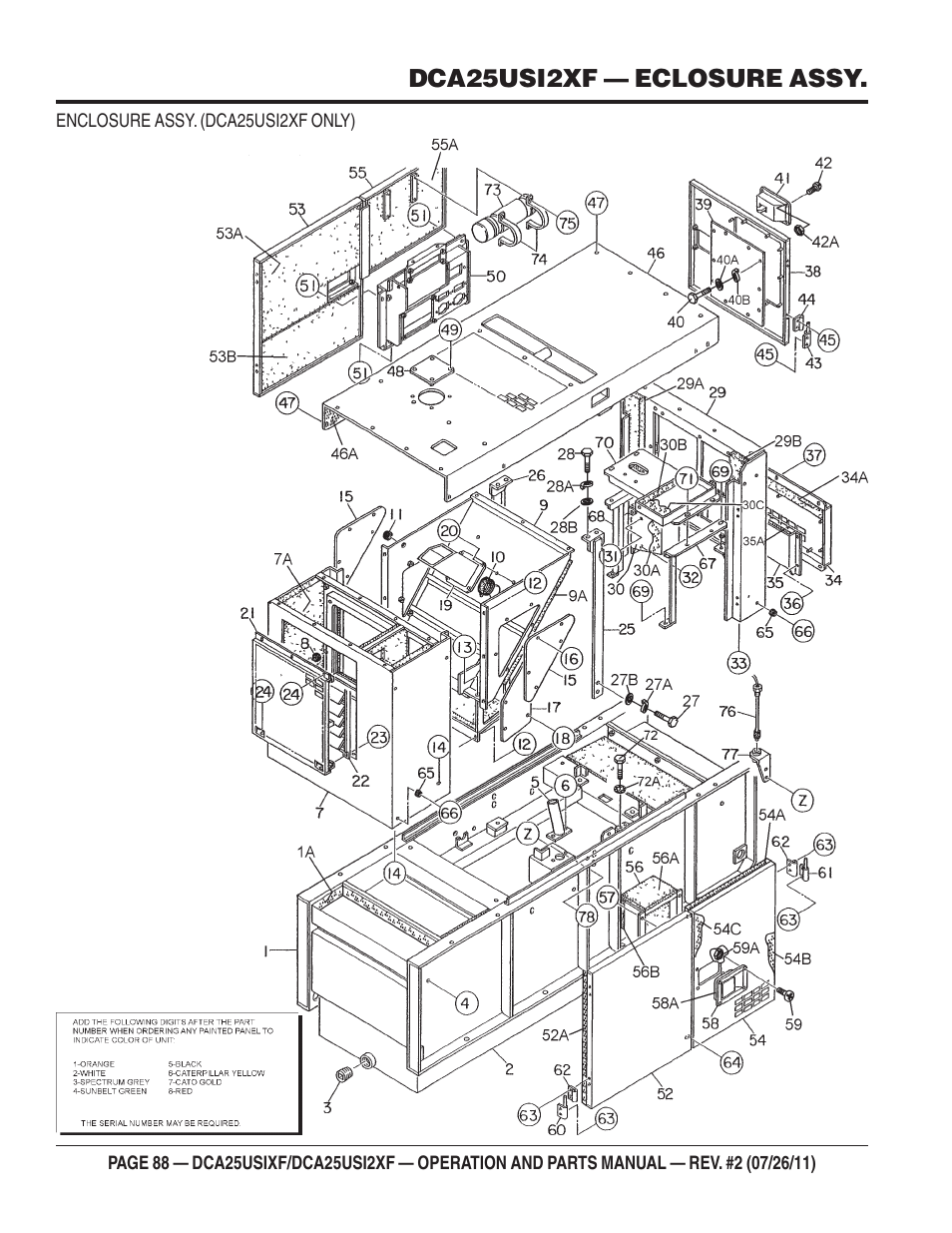 Dca-25usi2xf— enclosure assy. (continued) | Multiquip MQ Power 60 Hz Generator DCA25USI2XF User Manual | Page 88 / 98
