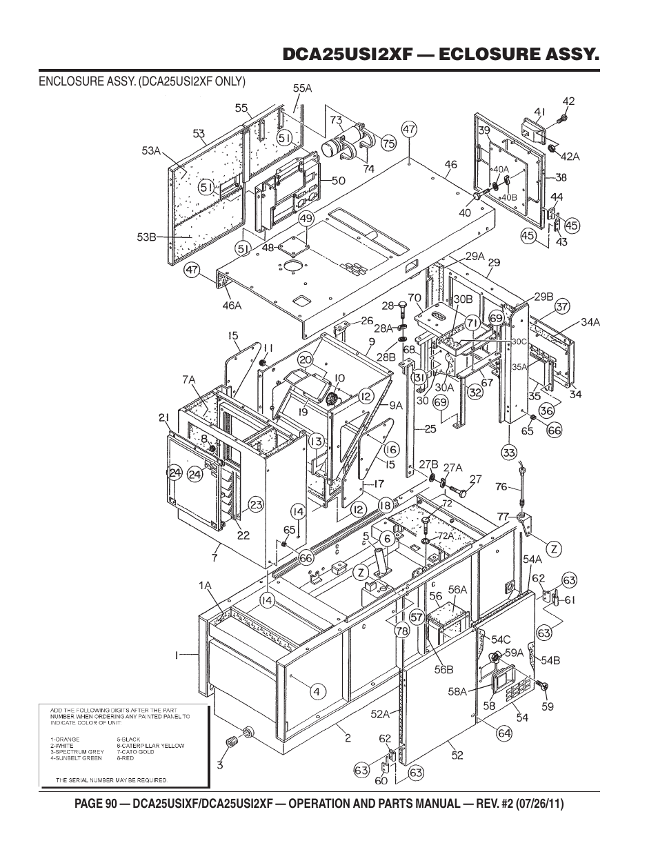 Dca-25usi2xf— enclosure assy. (continued) | Multiquip MQ Power 60 Hz Generator DCA25USI2XF User Manual | Page 90 / 98
