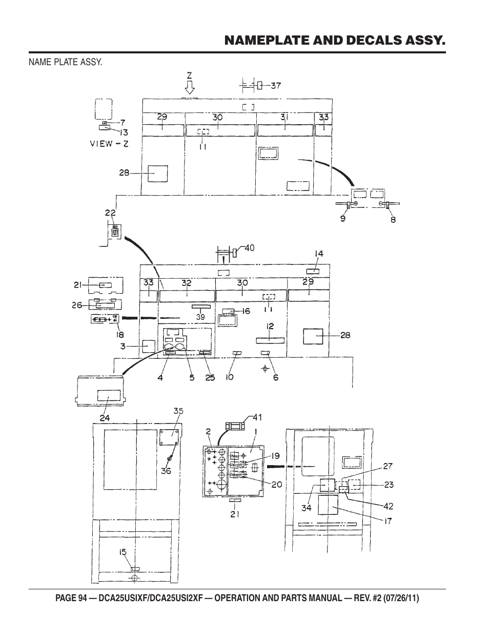 Nameplate and decals assy | Multiquip MQ Power 60 Hz Generator DCA25USI2XF User Manual | Page 94 / 98