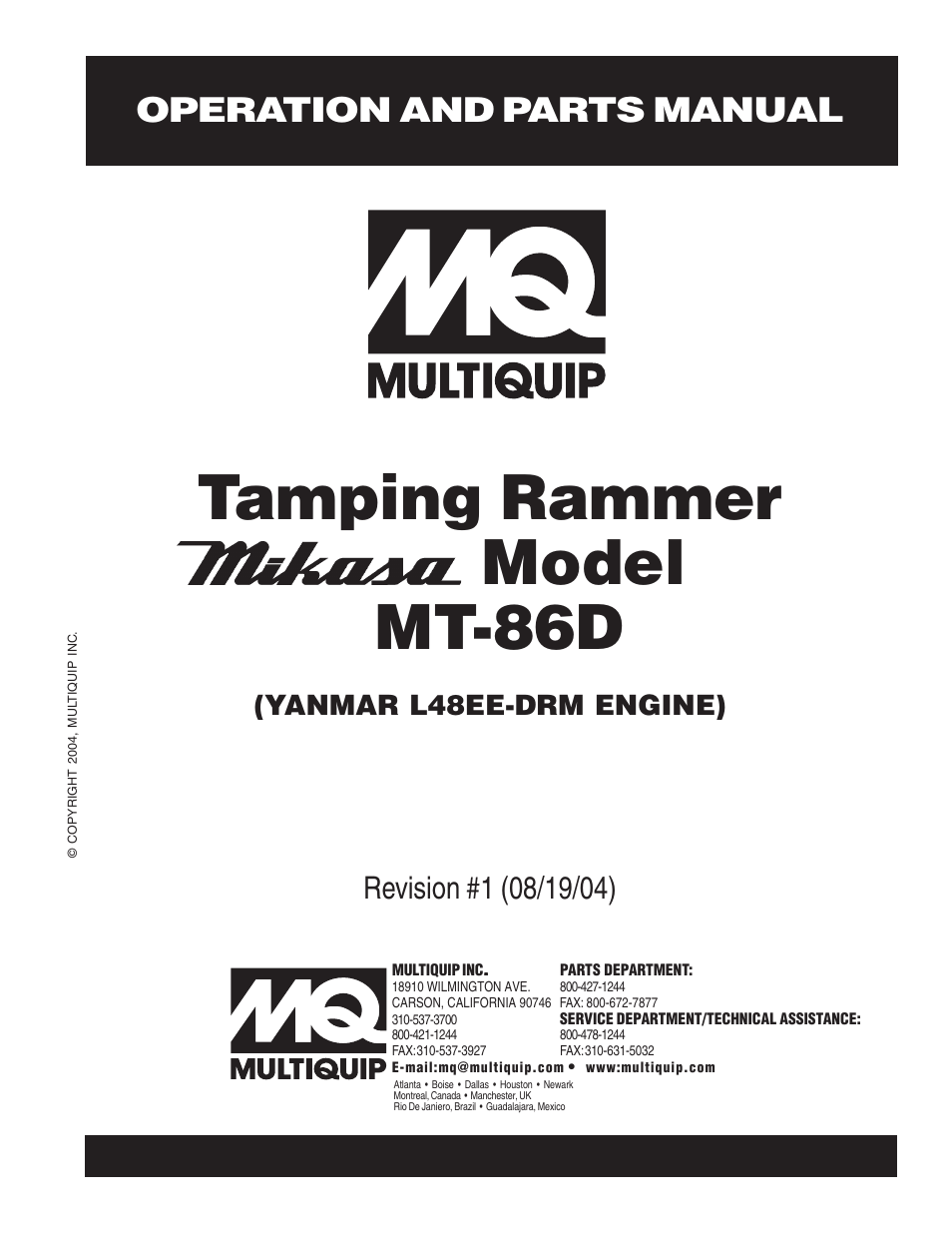 Multiquip Tamping Rammer Mikasa MT-86D User Manual | 50 pages