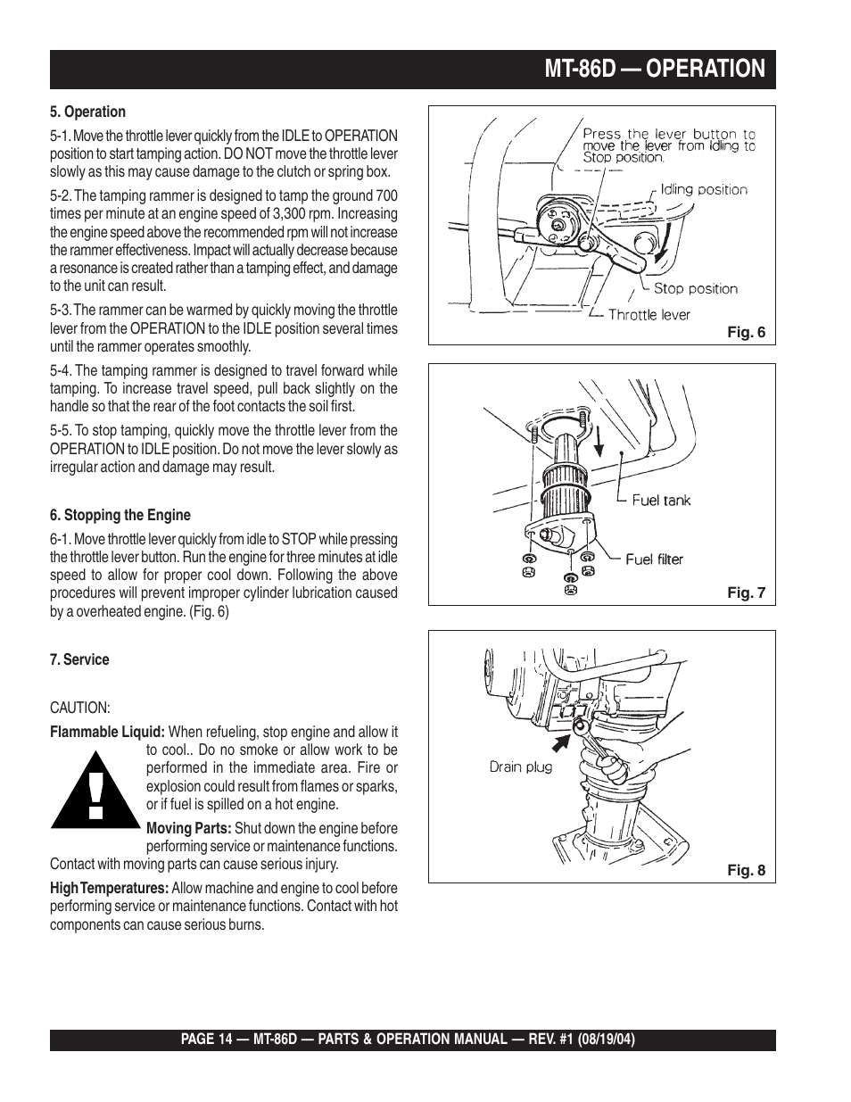 Mt-86d — operation | Multiquip Tamping Rammer Mikasa MT-86D User Manual | Page 14 / 50