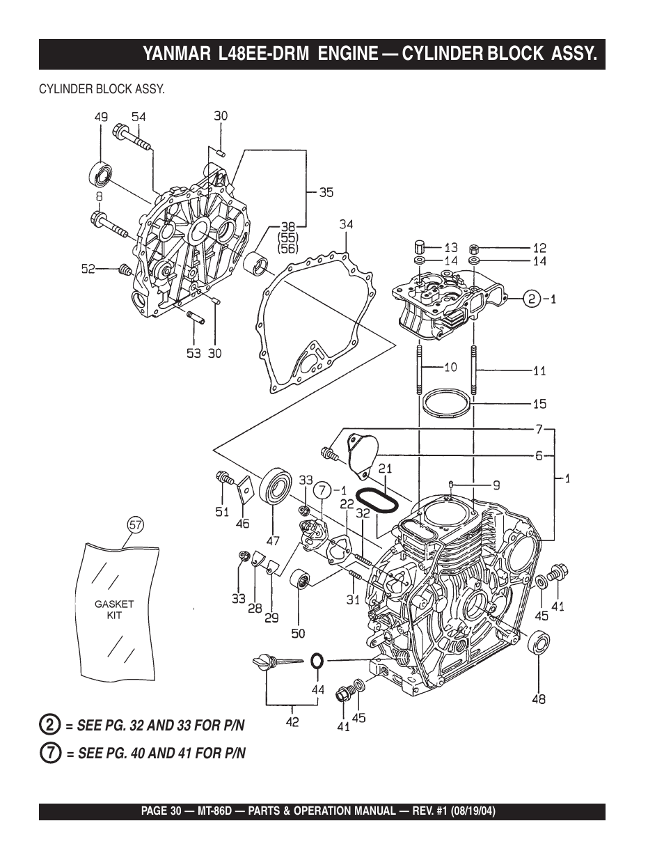 Yanmar l48ee-drm engine — cylinder block assy | Multiquip Tamping Rammer Mikasa MT-86D User Manual | Page 30 / 50