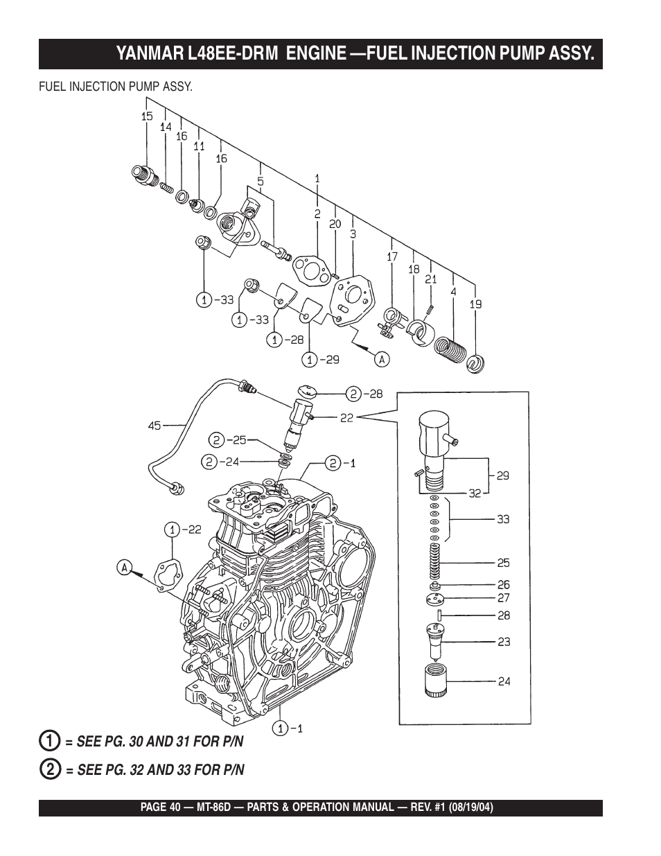 Yanmar l48ee-drm engine —fuel injection pump assy | Multiquip Tamping Rammer Mikasa MT-86D User Manual | Page 40 / 50