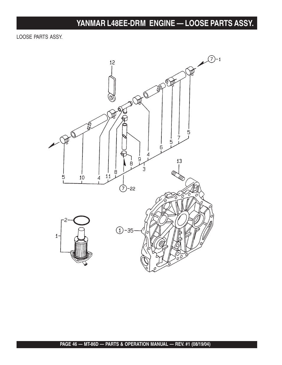 Yanmar l48ee-drm engine — loose parts assy | Multiquip Tamping Rammer Mikasa MT-86D User Manual | Page 46 / 50