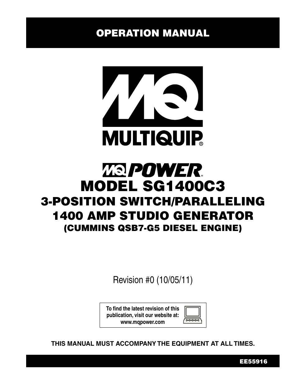 Multiquip MQ Power 3-Position Switch/Paralleling 1400 Amp Studio Generator SG1400C3 User Manual | 62 pages