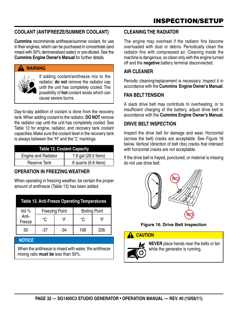 Inspection/setup | Multiquip MQ Power 3-Position Switch/Paralleling 1400 Amp Studio Generator SG1400C3 User Manual | Page 32 / 62