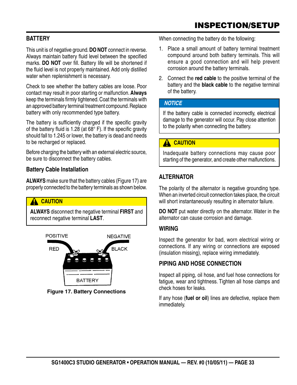 Inspection/setup | Multiquip MQ Power 3-Position Switch/Paralleling 1400 Amp Studio Generator SG1400C3 User Manual | Page 33 / 62