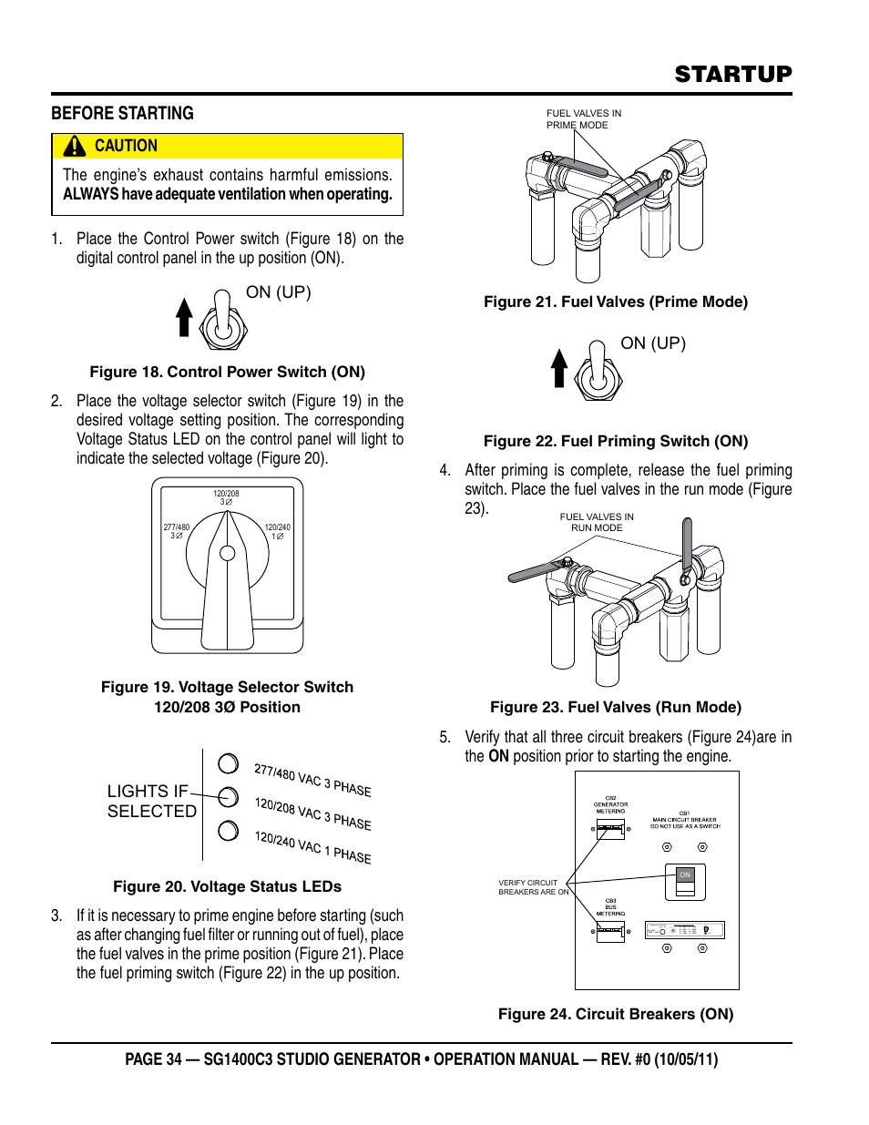 Startup, Before starting | Multiquip MQ Power 3-Position Switch/Paralleling 1400 Amp Studio Generator SG1400C3 User Manual | Page 34 / 62