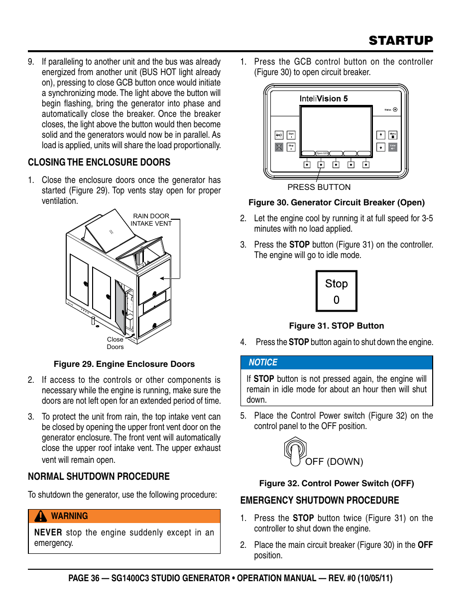Startup | Multiquip MQ Power 3-Position Switch/Paralleling 1400 Amp Studio Generator SG1400C3 User Manual | Page 36 / 62
